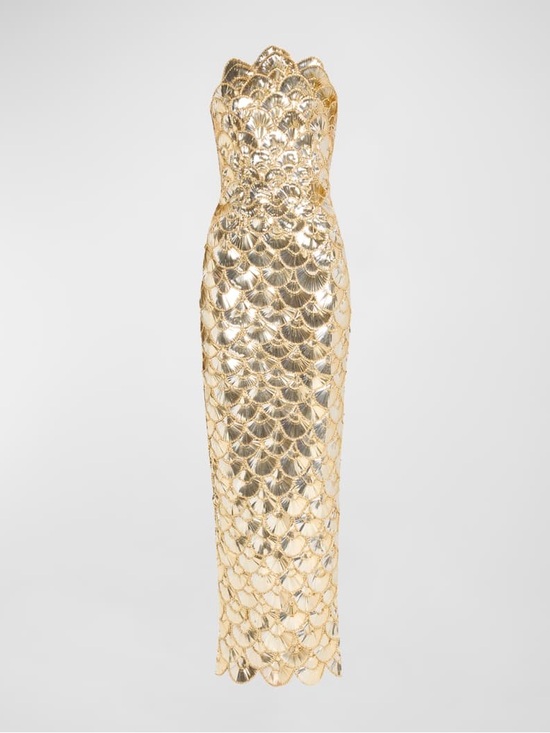 Oscar de la Renta Dresses & Skirts - Oscar de la Renta Strapless Sequined Scallop Column Gown